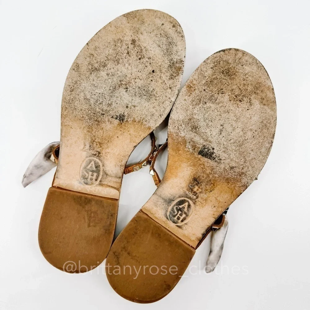 ASH Paprika Studded Leather Strappy Sandal in Nude/Floulard with Silk Scarf